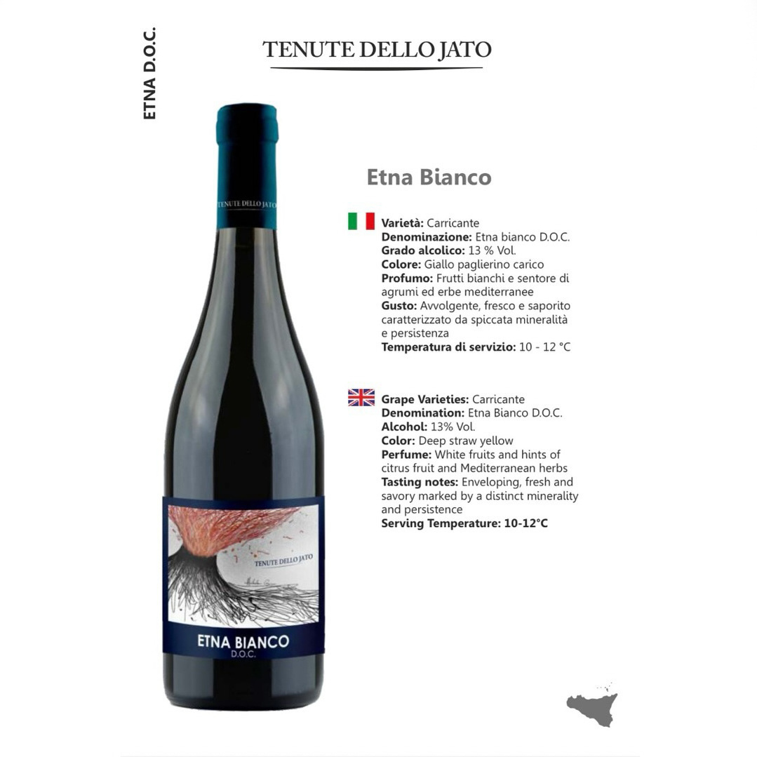 Top Quality Premium 75cl Carricante White Wine Etna Bianco 13% Vol White fruits and hints citrus fruit Mediterranean herbs