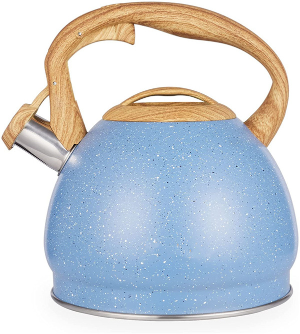 blue 2.7 Liter Loud Whistling Tea kettle Wood Pattern Handle Food Grade Stainless Steel Teapot for Tea