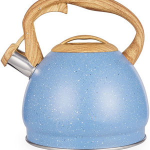 blue 2.7 Liter Loud Whistling Tea kettle Wood Pattern Handle Food Grade Stainless Steel Teapot for Tea