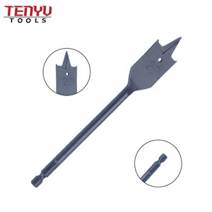 Quick Change Hex Shank Tri-Point Flat Wood Spade Drill Bit with Cutting Groove for Wood Drilling With Black Oxided Surface