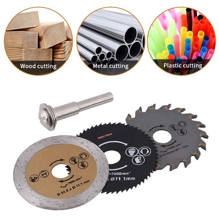 3PCS 54.8mm Mini DIY Small Circular Diamond HSS Saw Blades for Wood and Metal Cutting