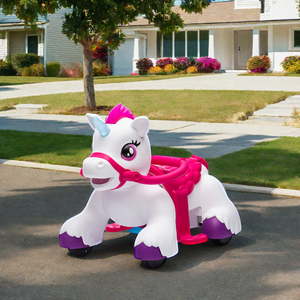 Princess Kids Electric Ride-On Toy Car with 4-Wheel PP Plastic Scenario Sound Effects Battery-Powered Horse-for Girls