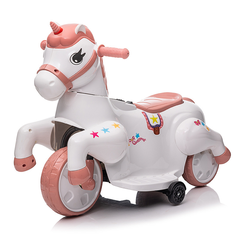 2024 New Princess Horse Unicorn Style Electric Motorcycle for Kids PP Material Wheel and Battery Power Ride-on Toy Car