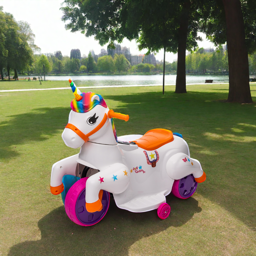 2024 New Princess Horse Unicorn Style Electric Motorcycle for Kids PP Material Wheel and Battery Power Ride-on Toy Car