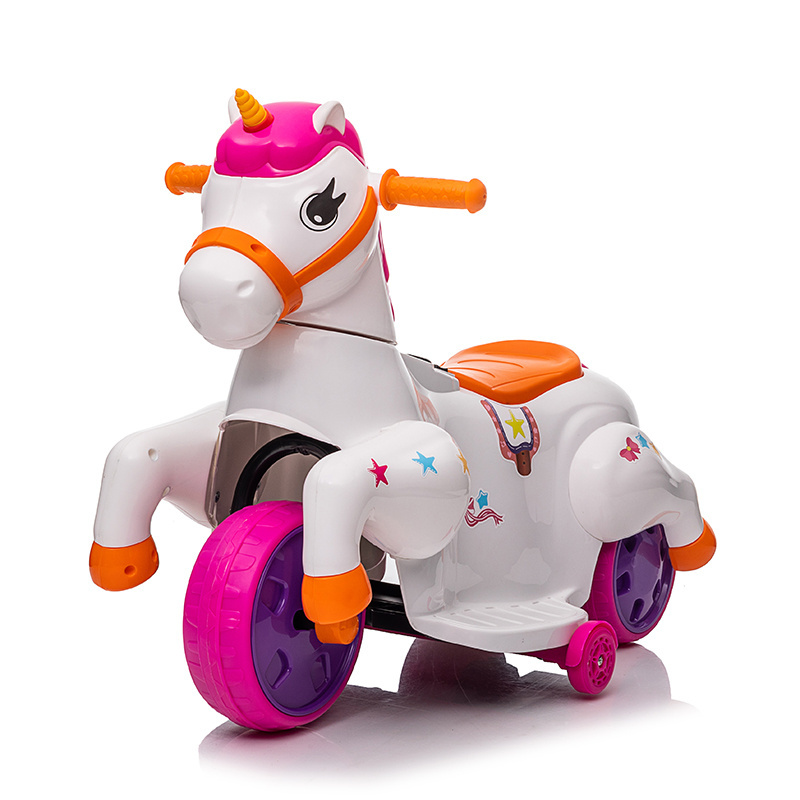 2024 New Princess Horse Unicorn Style Electric Motorcycle for Kids PP Material Wheel and Battery Power Ride-on Toy Car