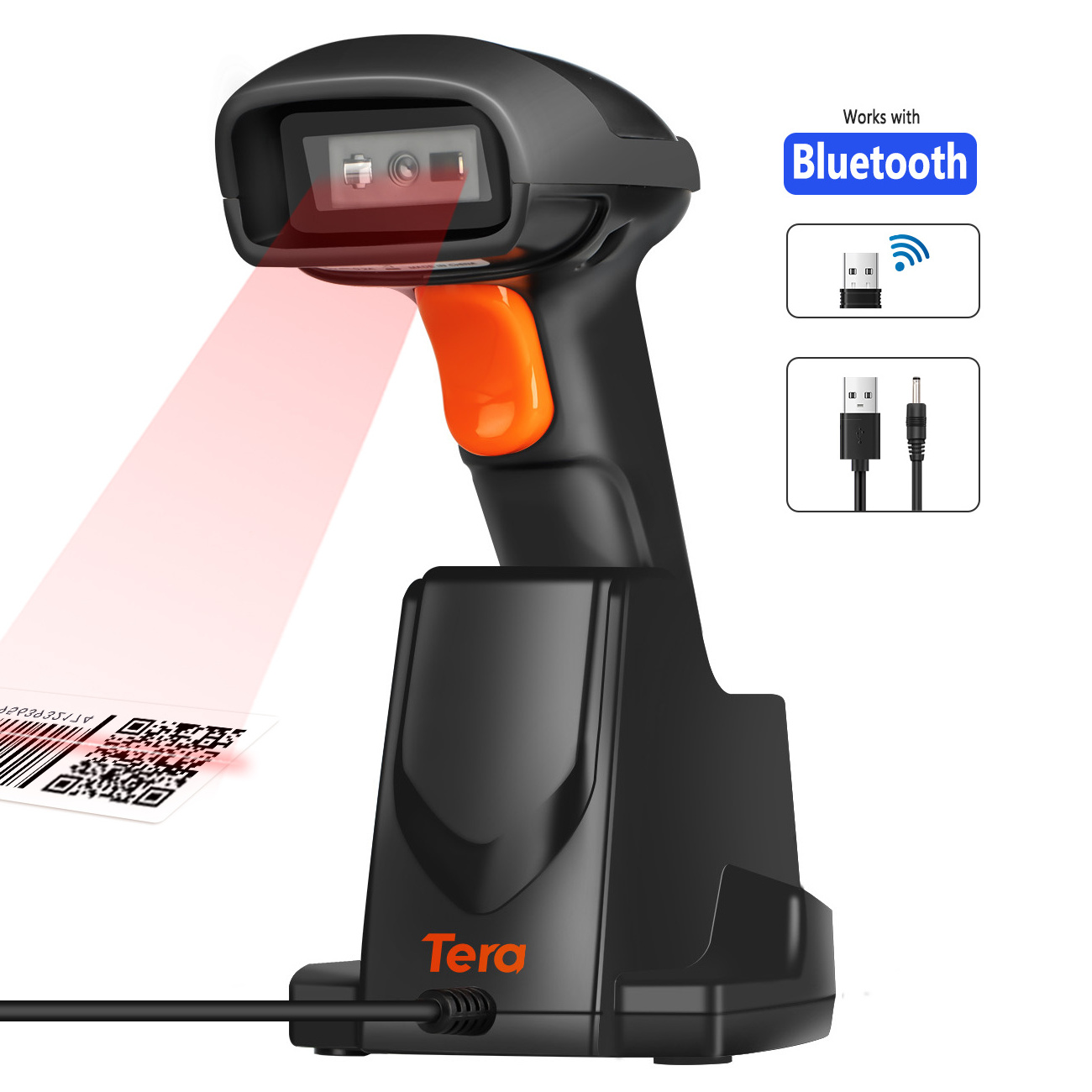 Tera 1D 2D Desktop Qr Code Barcode Reader Sale Bluetooth LED Light USB NFC card skimmer Auto WIFI Status Training Industrial Bit