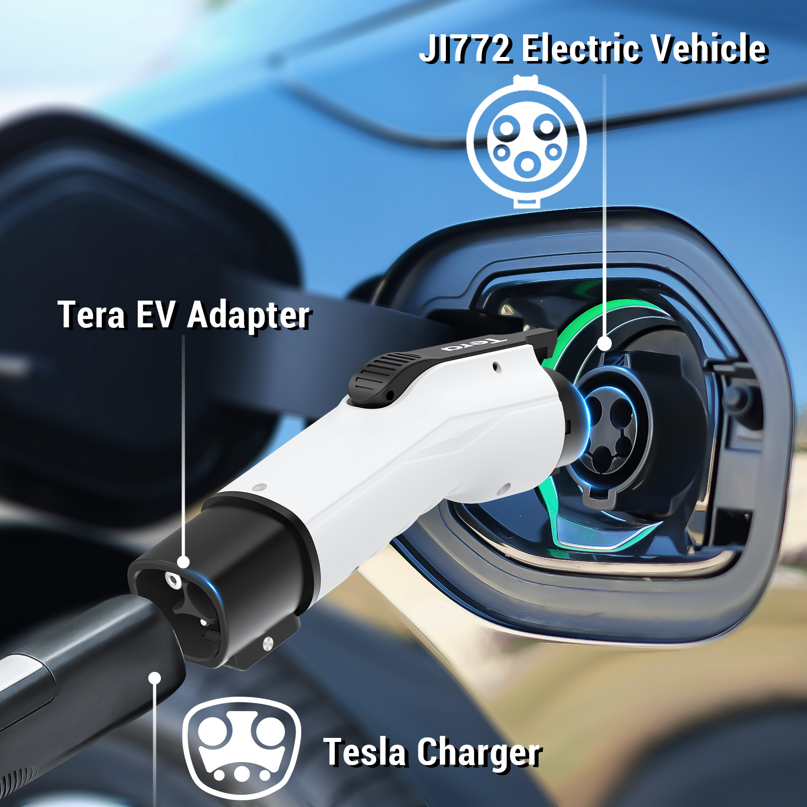 charging adapter Tera Max 48Amp 250V Tesl Charger to J1772 Adapter with Anti-Drop Lock