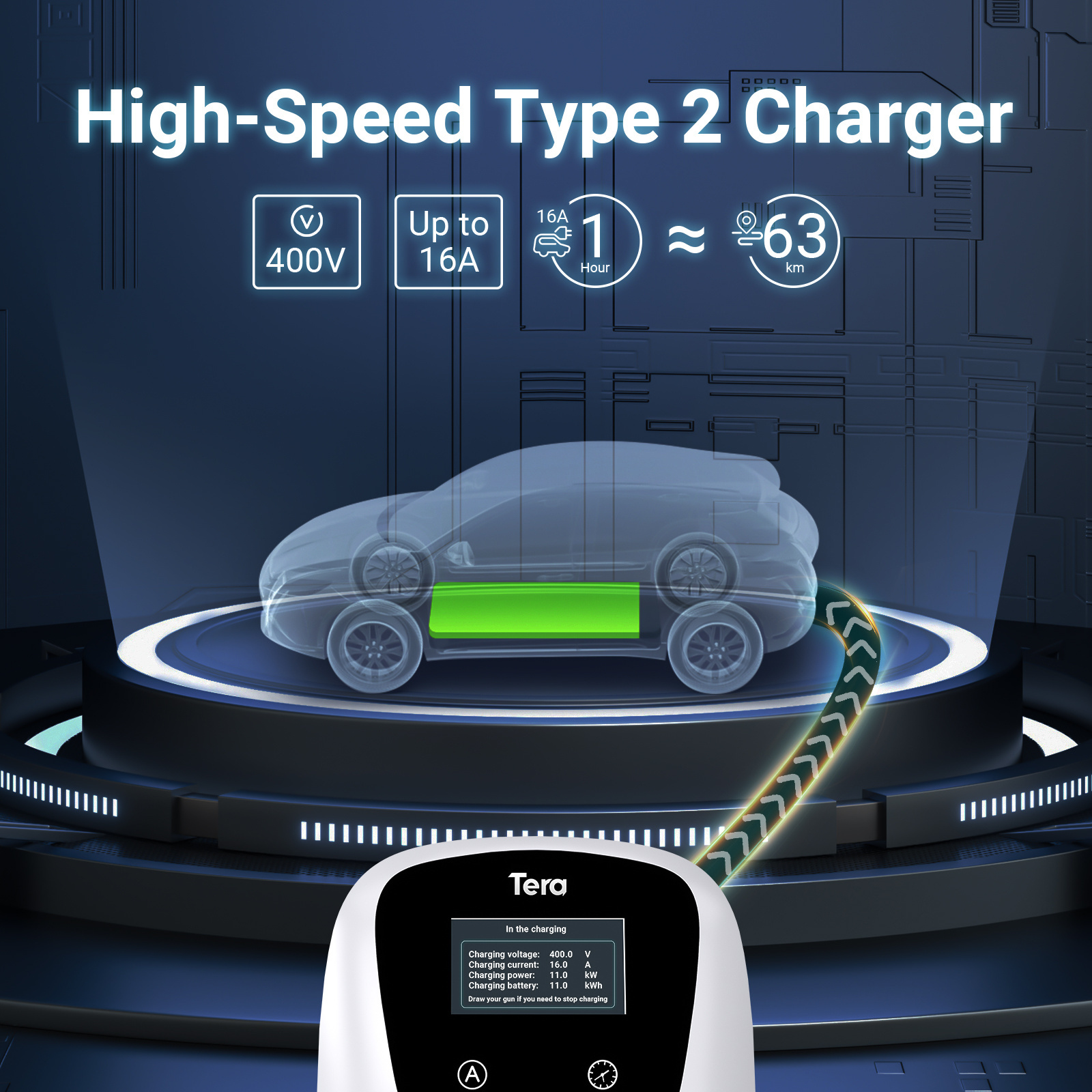 TERA W01 AM EU ac ev charger electric vehicle charging station wallbox 7kw type 1 16a ac ev charger