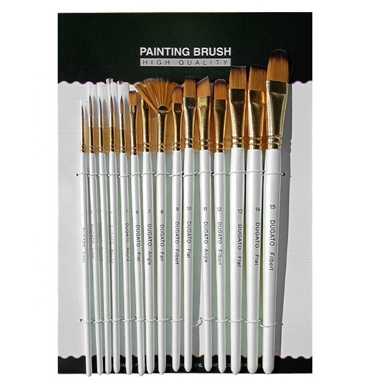 High Quality 12PCS Painting Brush Set White Handle Nylon Brush