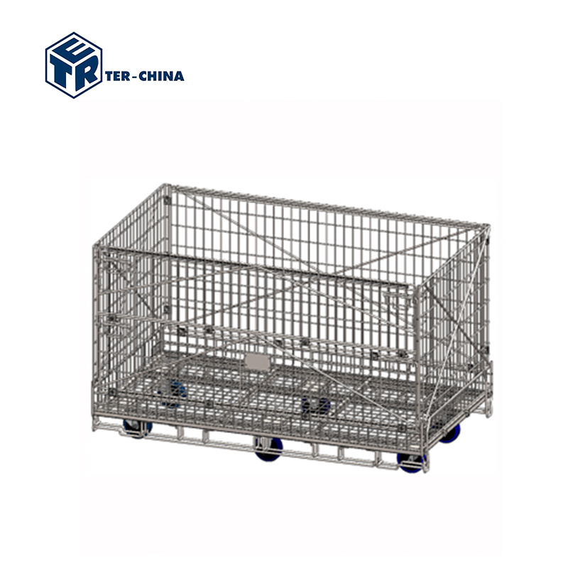 1976x1130xH1114 Collapsible warehouse  folding  safety Pallet Metal Lockable Storage Wire Mesh Container Lockable Wire  Cages