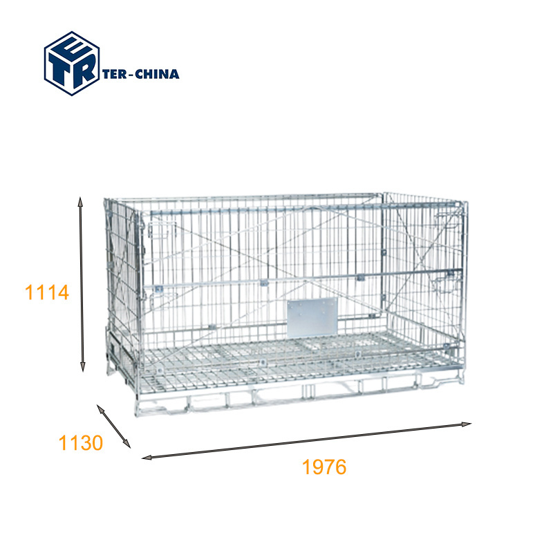 1976x1130xH1114 Collapsible warehouse  folding  safety Pallet Metal Lockable Storage Wire Mesh Container Lockable Wire  Cages