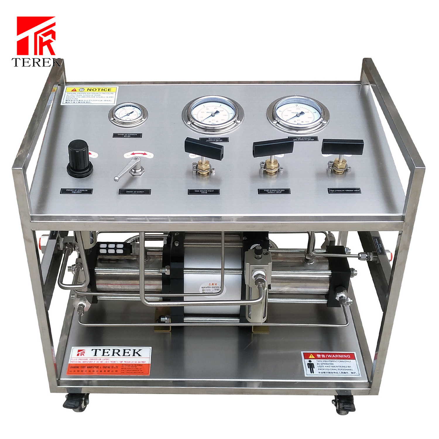 TEREK Double Acting Pneumatic Nitrogen Oxygen Hydrogen Gas Pressure Booster Pump for Cylinder Transfer