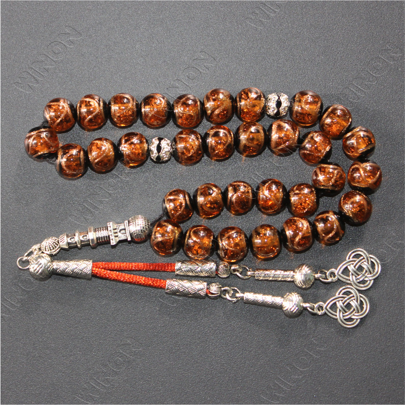 Quality Gold Sand Glass Handmade 33 Beads Islamic Prayer Beads Coffee Color With Stainless Steel Accessories Muslim Rosaries