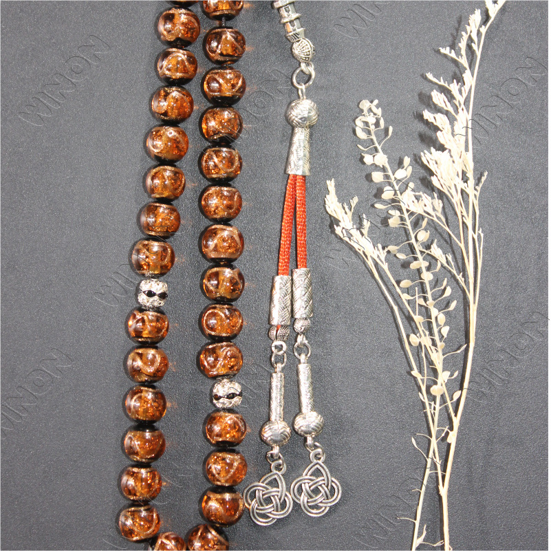 Quality Gold Sand Glass Handmade 33 Beads Islamic Prayer Beads Coffee Color With Stainless Steel Accessories Muslim Rosaries