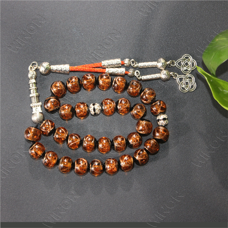 Quality Gold Sand Glass Handmade 33 Beads Islamic Prayer Beads Coffee Color With Stainless Steel Accessories Muslim Rosaries