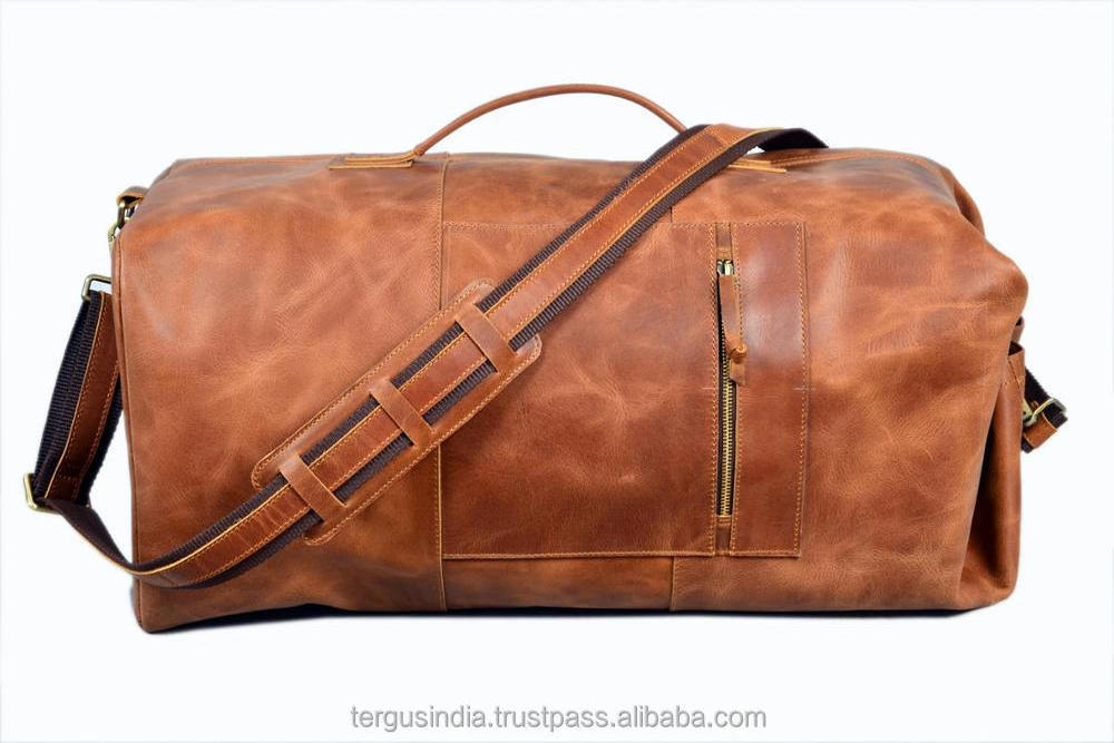 Leather Duffle bag Overnight Waterproof Large-capacity Brown Top Grain Leather Luggage Travel Duffle Bag Men