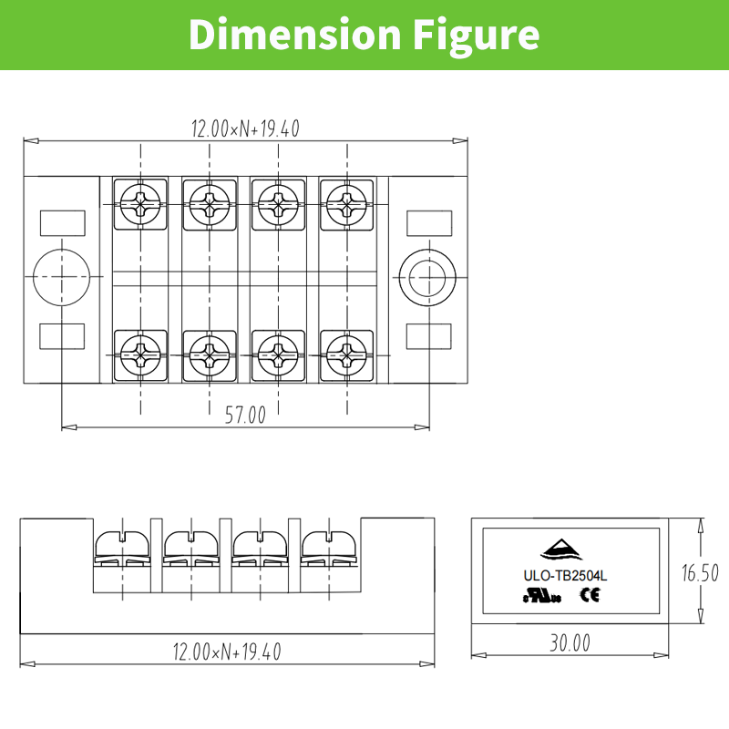 terminal block connection lug plate fixed terminal covered screw barrier 600V 25A TB-2504L