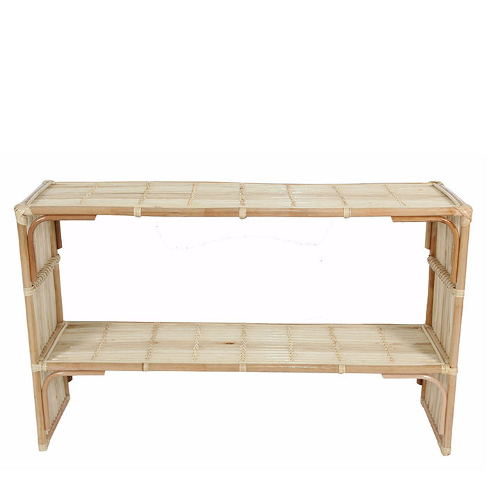 Mallibu Natural Rattan Console Side Table Shoe Rack