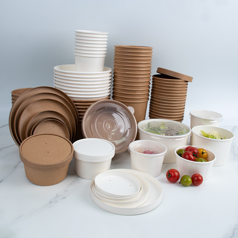 paper plates bowls kraft brown biodegradable ramen soup rice paper water paper bowl 12oz food packing containers with lid