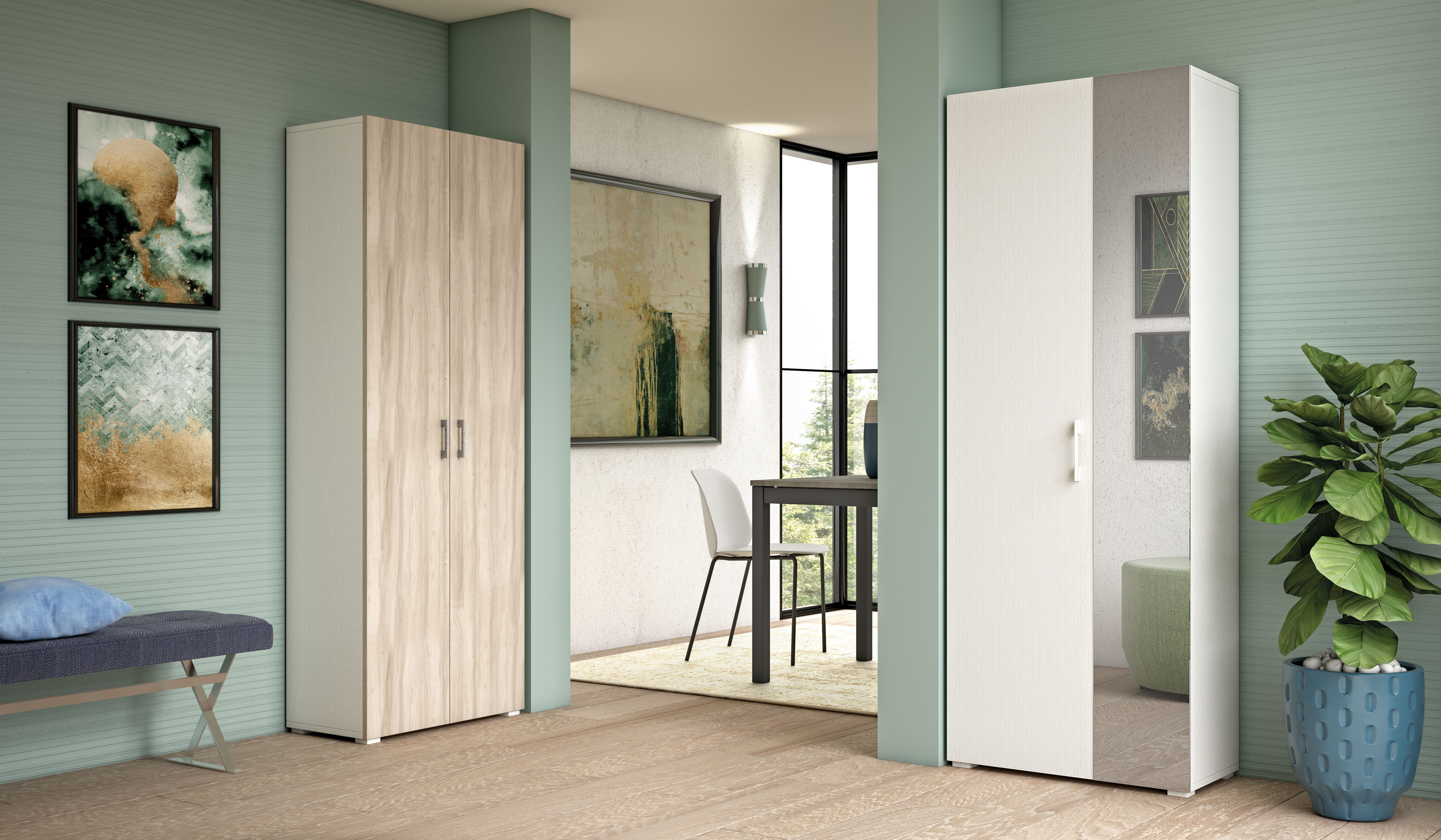 Modern Bedroom Furniture 2 door Wardrobe with Mirror Wardrobe with Shoe Rack Cabinet for Clothes Wardrobe