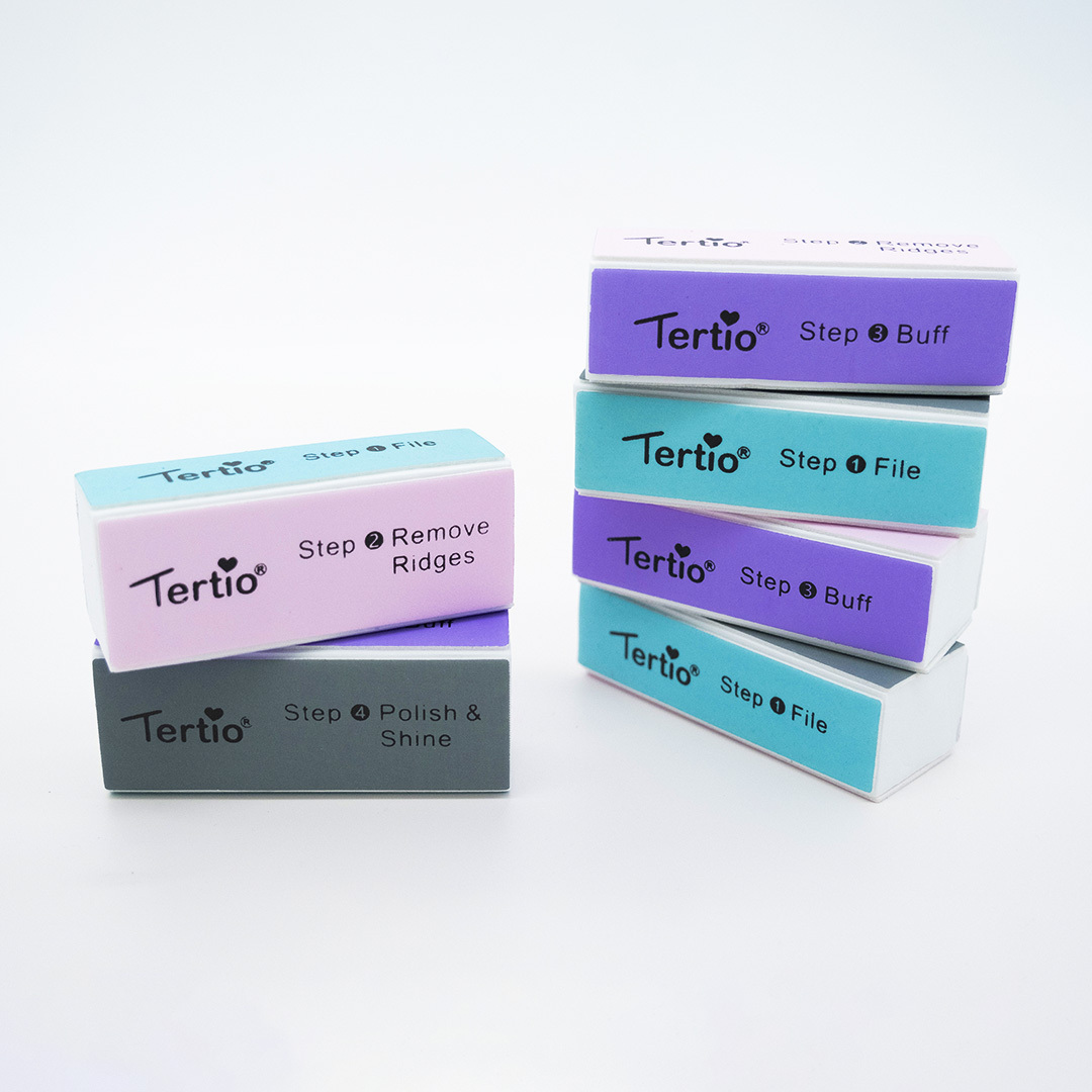 TERTIO - 4 Way Nail Buffer Block 4 Steps Sanding Polisher Washable Files Art Pedicure Manicure Professional Care DIY