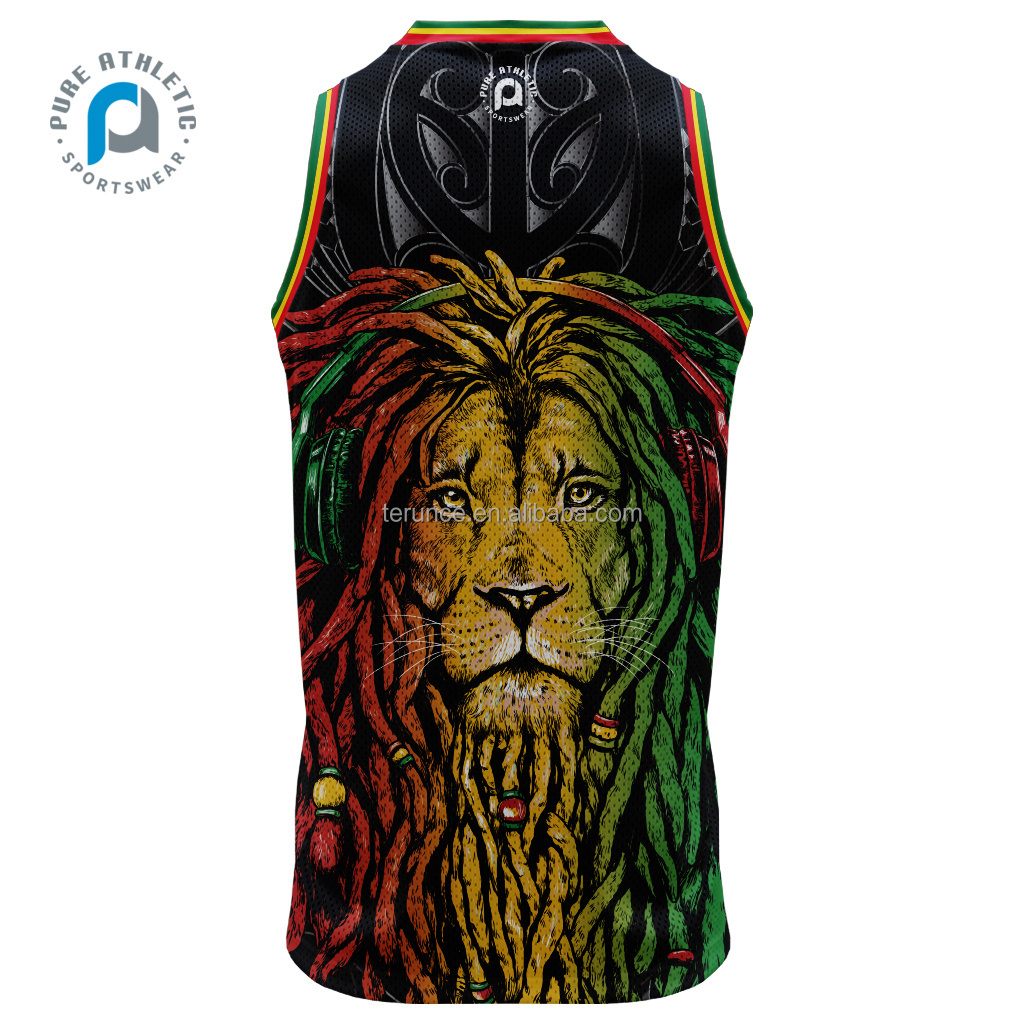 Pure 2024 new disegn custom rasta  mesh indigenous sublimation breathable basketball jersey and touch jersey sets