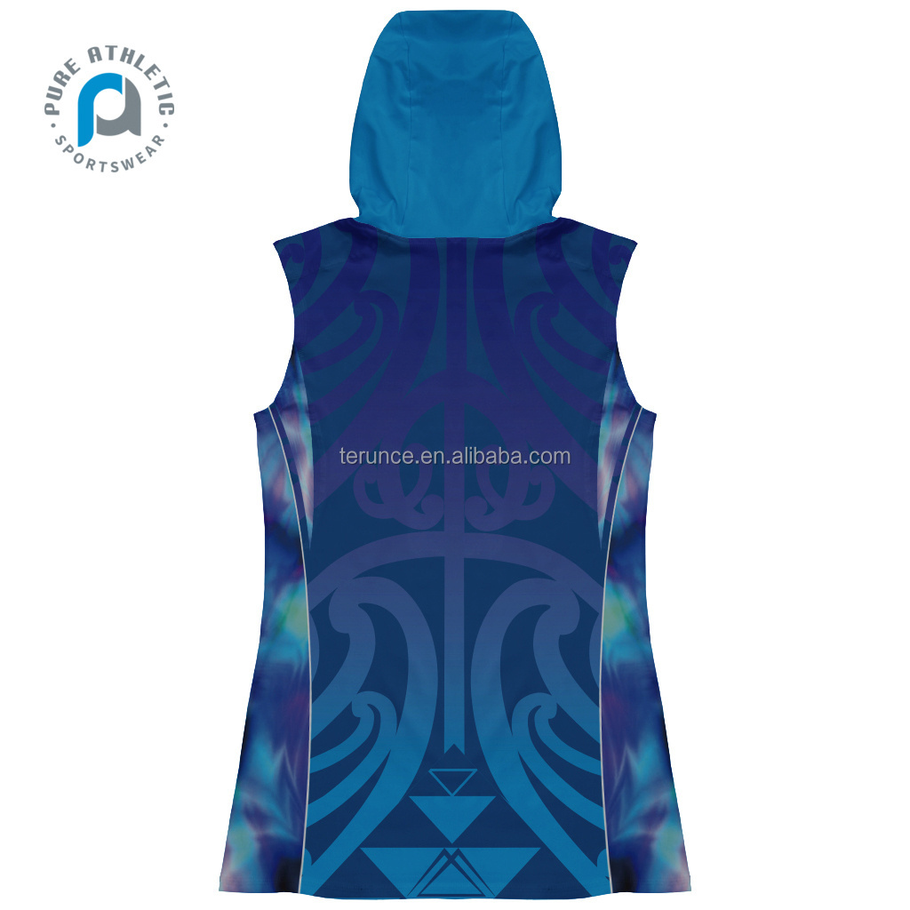 PURE Wholesale Sublimated Printed Polyester Elastic Sleeveless Hoodie Sweatshirts With Hood For Mens Adult Youth