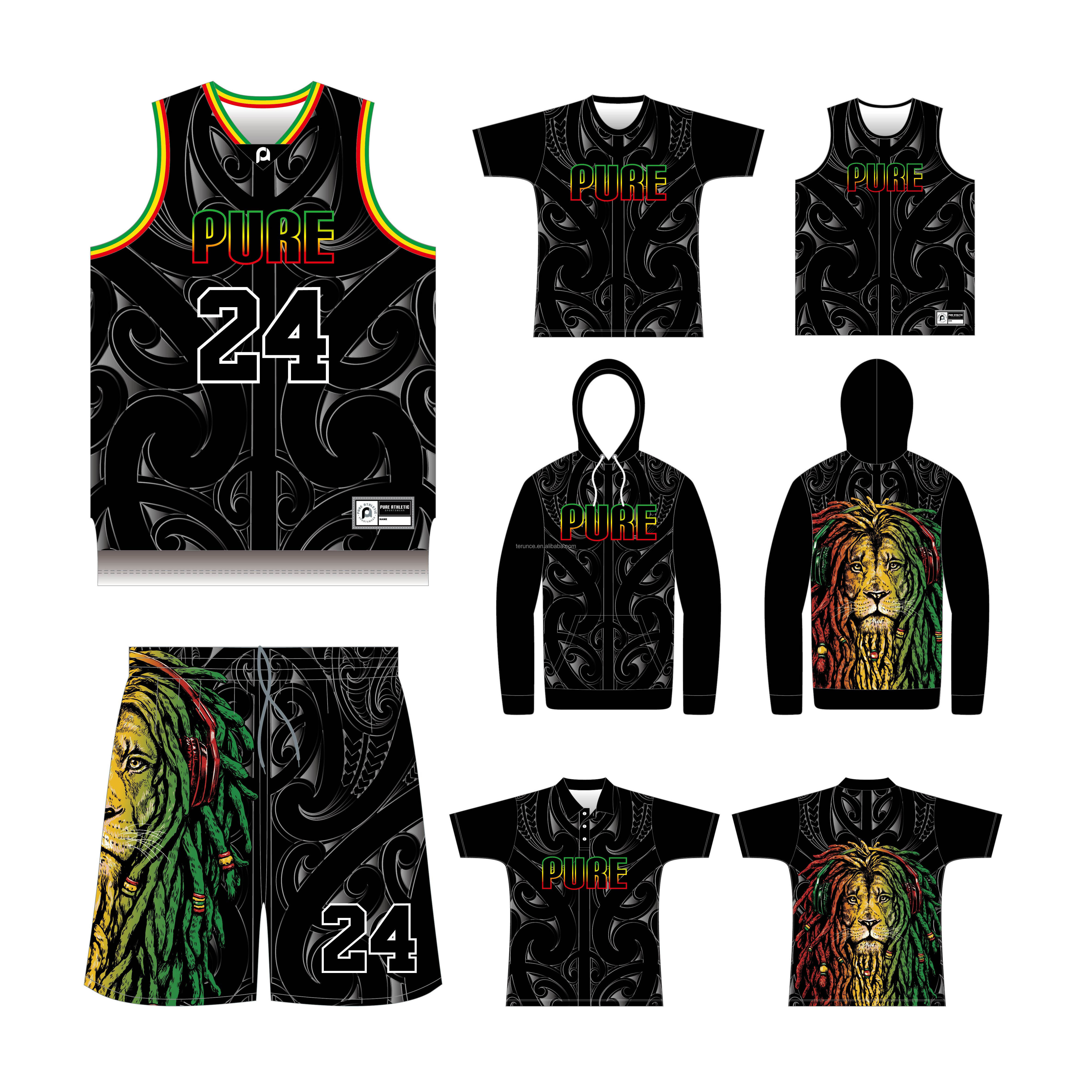 Pure 2024 new disegn custom rasta  mesh indigenous sublimation breathable basketball jersey and touch jersey sets