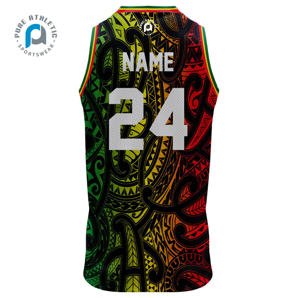 PURE au nz Maori design basketball jersey kids men basketball uniform custom sublimation Rasta basketball wear top