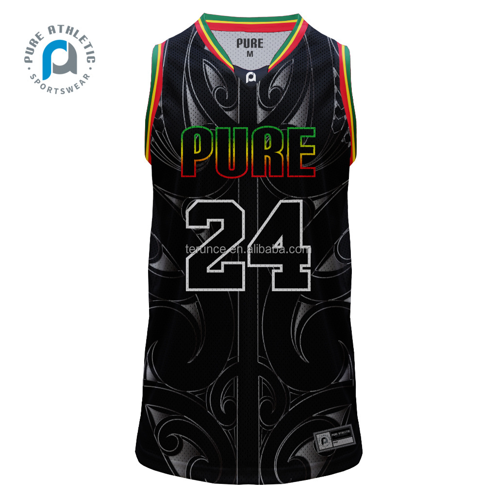 Pure 2024 new disegn custom rasta  mesh indigenous sublimation breathable basketball jersey and touch jersey sets