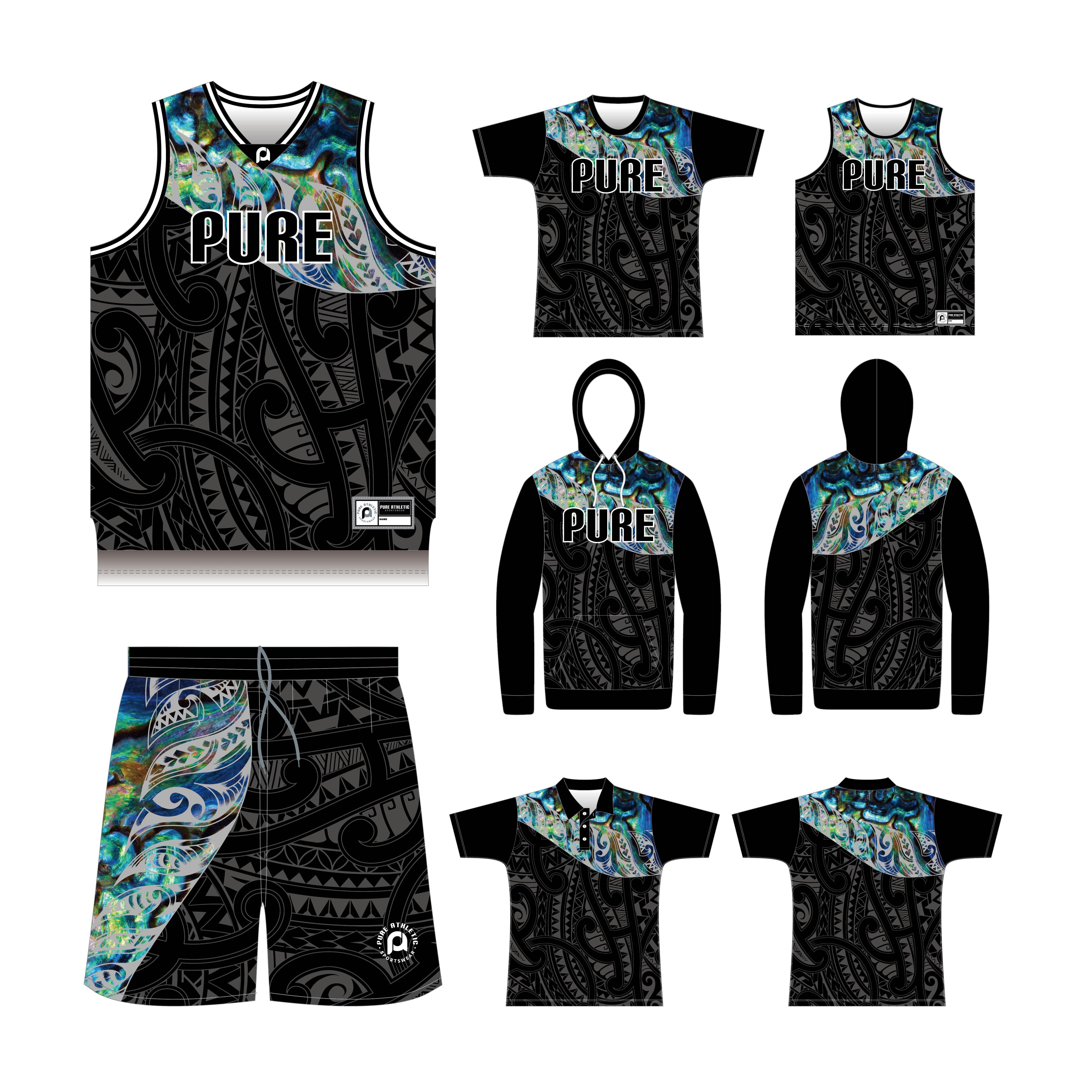 Pure 2024 new design custom rasta paua mesh indigenous sublimation breathable basketball jersey and touch jersey sets