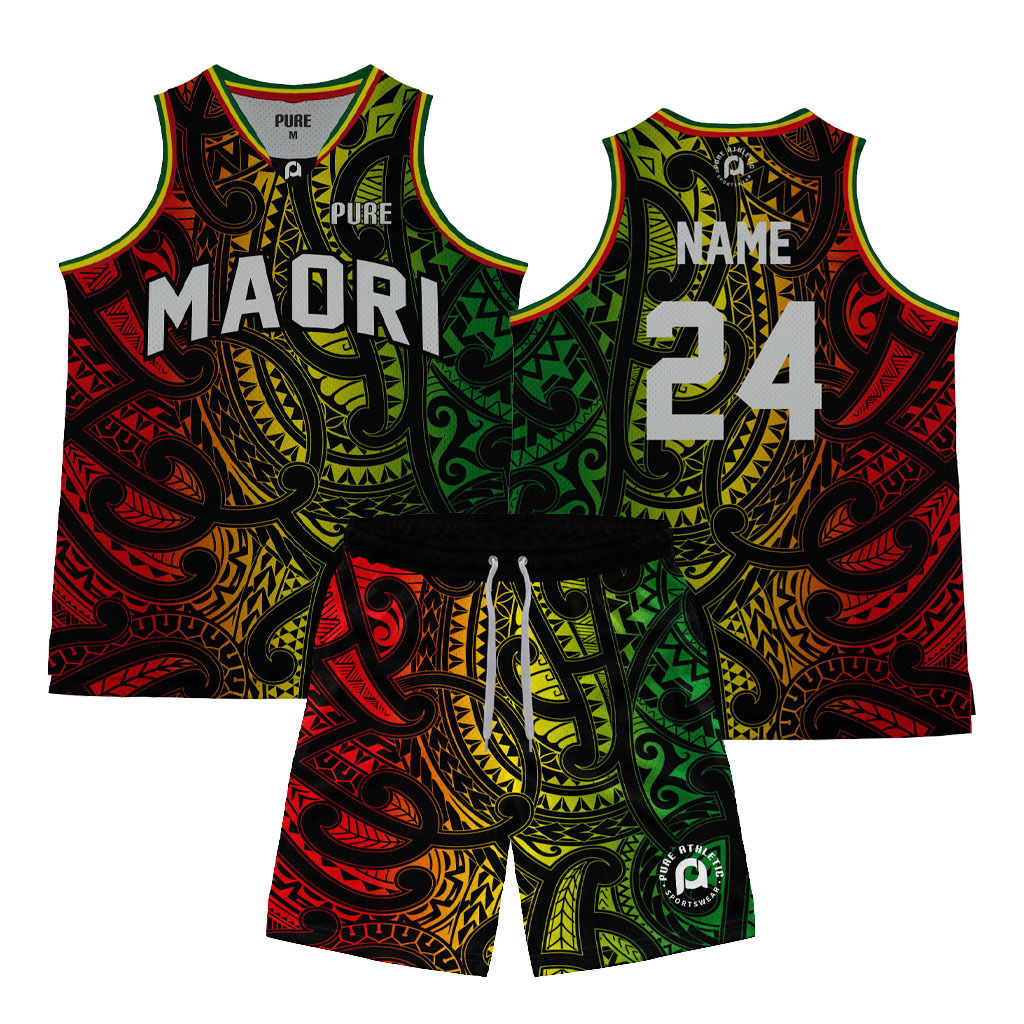 PURE au nz Maori design basketball jersey kids men basketball uniform custom sublimation Rasta basketball wear top