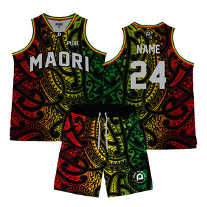 PURE au nz Maori design basketball jersey kids men basketball uniform custom sublimation Rasta basketball wear top