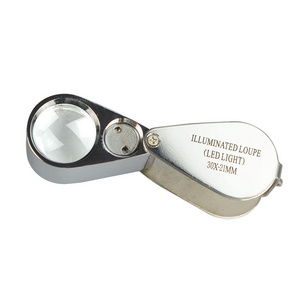 30X 21mm whole Metal LED Illuminated Mini Diamond Loupe Led Foldable Jewelry Magnifier