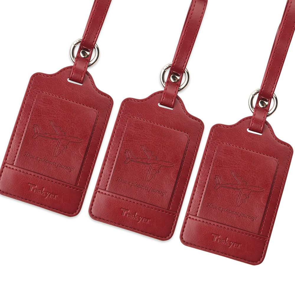 Custom Logo Personalised Airline Luggage Tag Pu Leather Cruise Luggage Tag With String