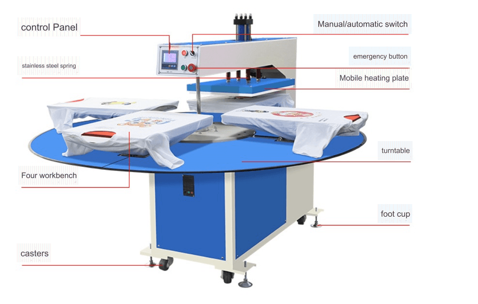 Rotary design four-station plate T-shirt heat press machine hydraulic automatic heat transfer