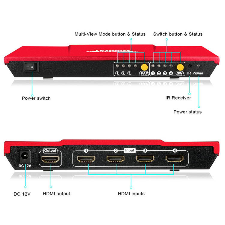 TESmart HDMI Video Multiview 4k 4x1 HDMI Switch with picture and picture live streaming video switcher