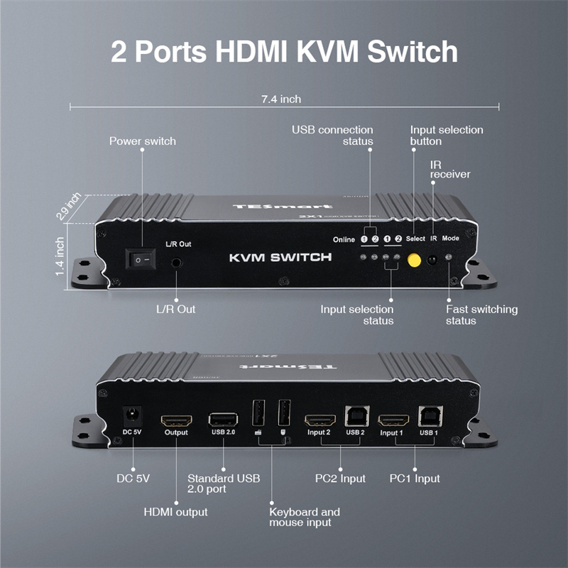 TESmart Switcher KVM Console Cost Effective 4k for television 4k smart tv 2 Port USB with Audio and USB Hub USB HDMI KVM Switch