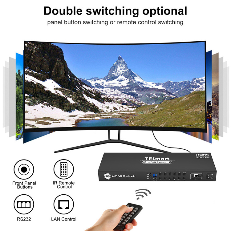 TESmart OEM ODM video switchers 4K Uhd Hdcp 2.2 broadcast live stream mixer 16 In 1 Out switcher video Aodio 16X1 Hdmi Switch