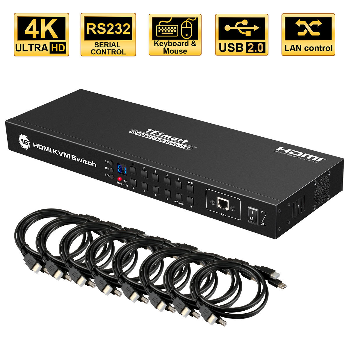 TESmart HDMI KVM switch 16way  Supports 4K Rackmount 16 port KVM switch 16x1 EDID Hot Plug Auto Detect KVM Switcher