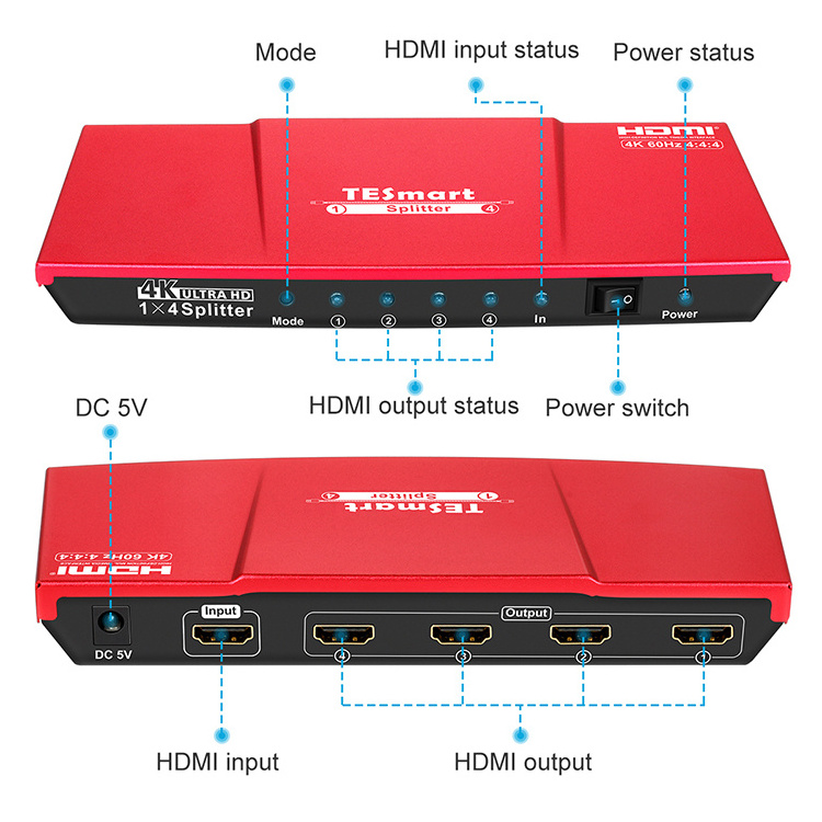 Hot Selling Tesmart Factory HDCP 2.2 1x4 60hz 4k Hdmi Splitter