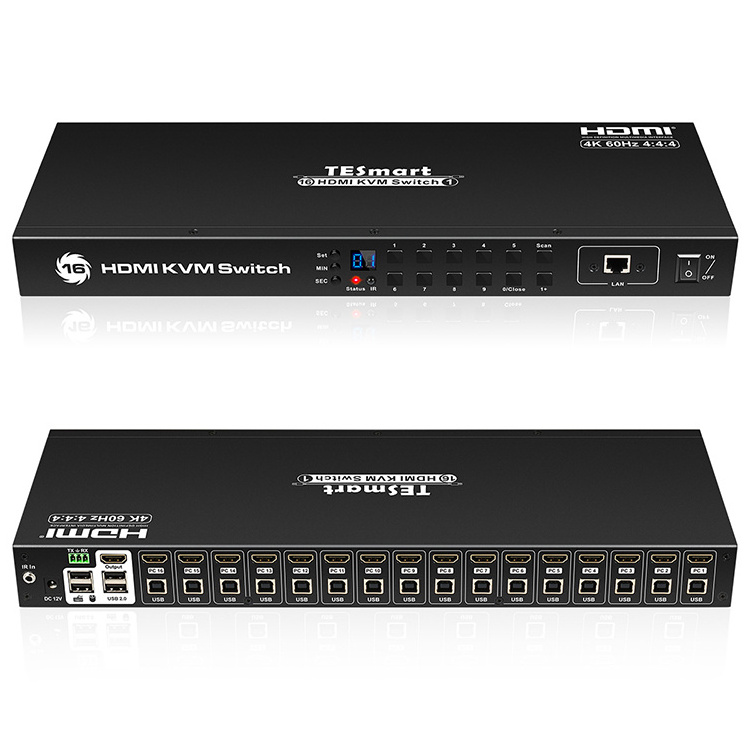 TESmart 16 Port KVM Switch HDMI KVM Console EDID 1U Server Rack 3840*2160@60Hz KVM switch 16port