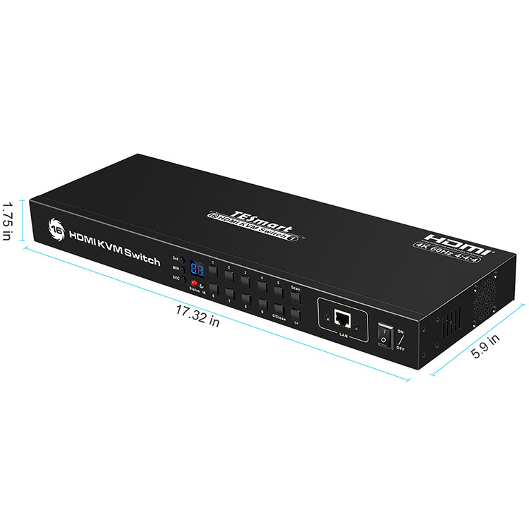 TESmart 16 Port KVM Switch HDMI KVM Console EDID 1U Server Rack 3840*2160@60Hz KVM switch 16port