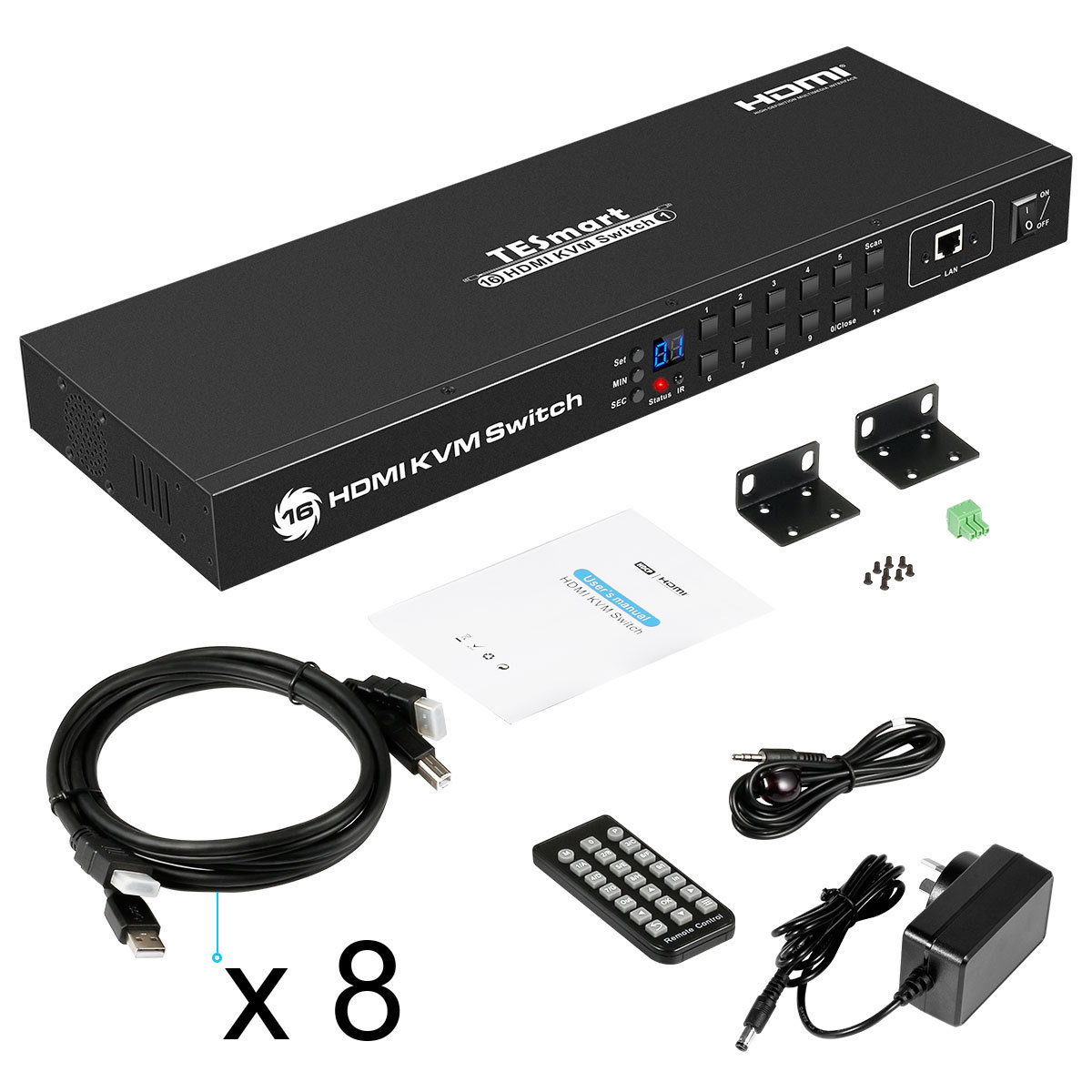 TESmart HDMI KVM switch 16way  Supports 4K Rackmount 16 port KVM switch 16x1 EDID Hot Plug Auto Detect KVM Switcher