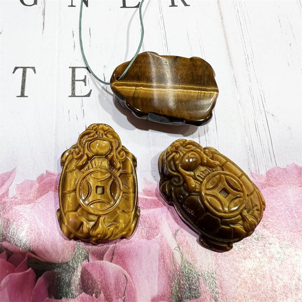 fengshui jewelry pendant money dragon head turtle tiger eye pendant hand carving tortoise charm for necklace factory wholesale