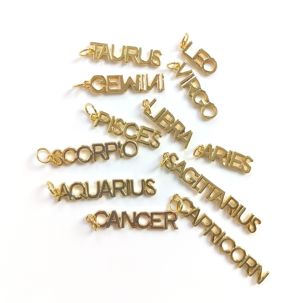 Metal Simple Designer Alloy Zodiac Pendant Women Jewelry  Word Charms Gold Plated Initial Alphabet Bead Necklace