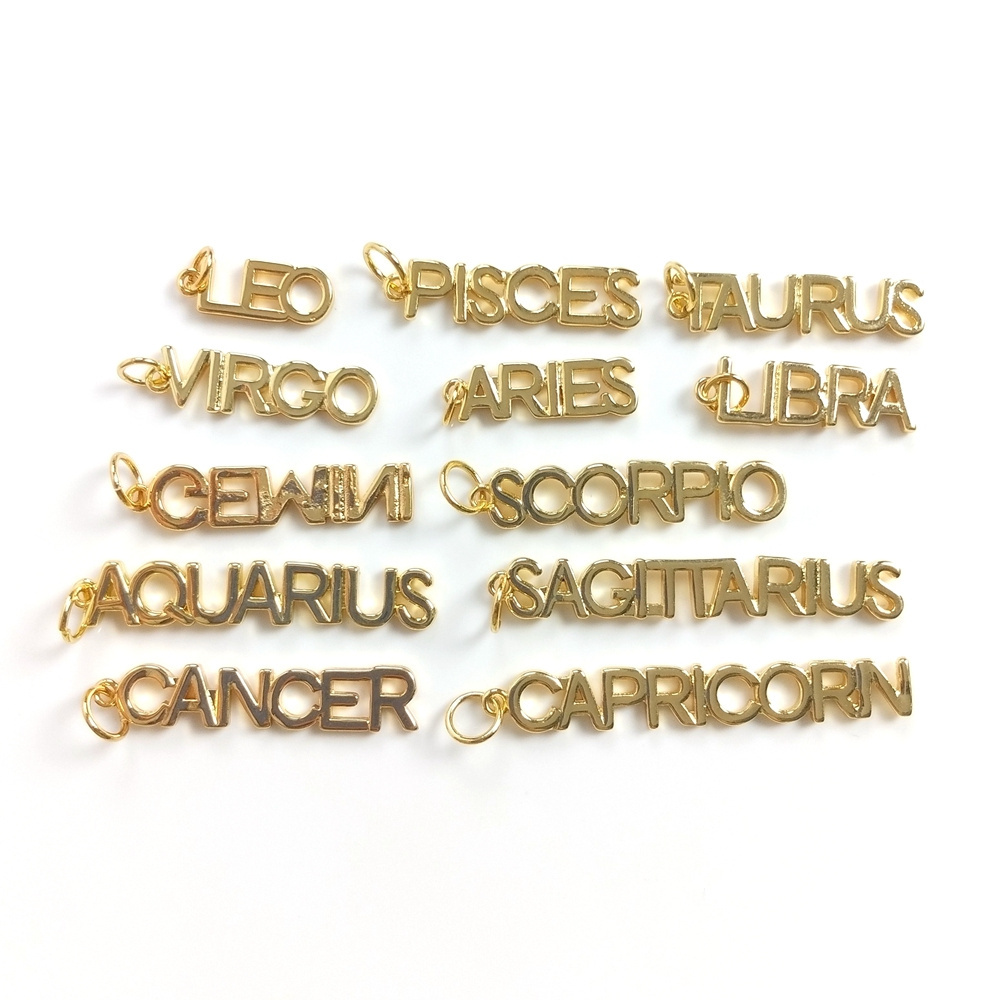 Metal Simple Designer Alloy Zodiac Pendant Women Jewelry  Word Charms Gold Plated Initial Alphabet Bead Necklace