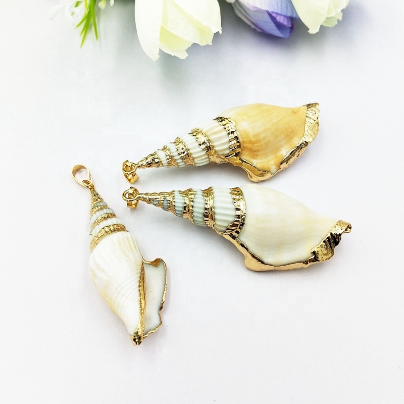 Fashion Lovely Shell Conch Pendant beads gold plated large sea snail for Making Necklaces jewelry