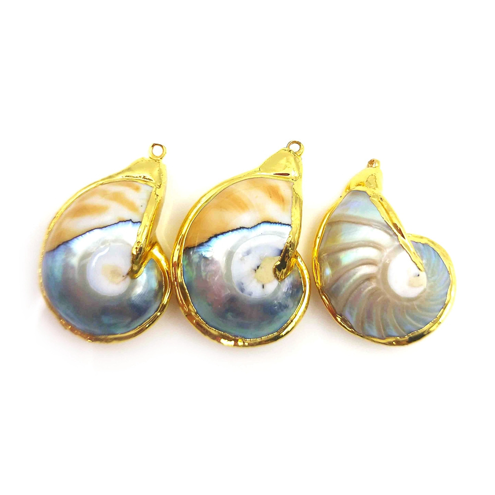 European Popular Designs Sea shell Pendant 18k Gold Plated Snail Spiral Beach Shells Necklace Pendants DIY Jewellery Cheap Price