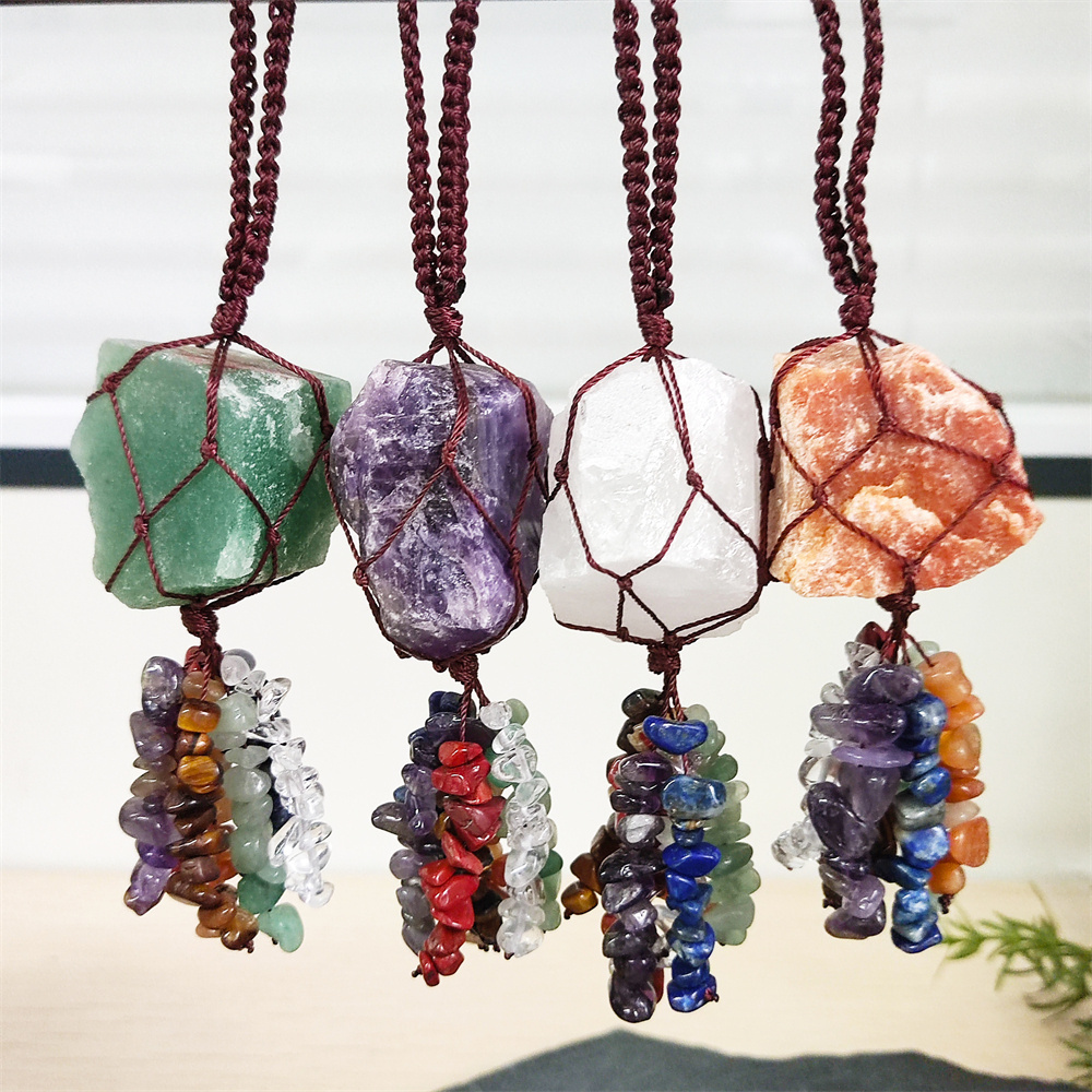 Wholesale cheap seven chakra car hanging charm healing crystal rough stones natural gems chips raw stone jade wall home decor